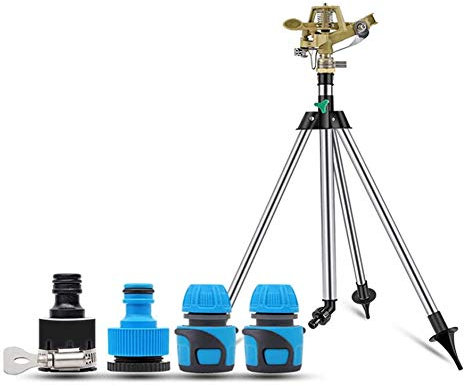 DHFD Regner Sprinkler Rasensprenger Impulsregner, Kreisregner Teleskop Stativ Garten, Bewässerung großer Flächen, 15 m Reichweite, 360°, Rasensprenger, Impulsregner Kreisregner