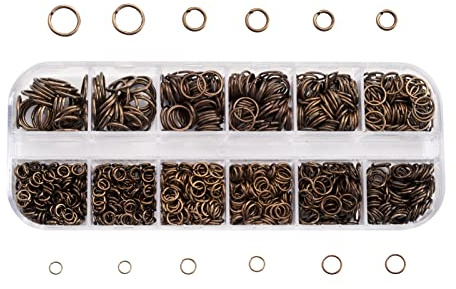 Cheriswelry 1000 Stück / Box Biegeringe Kit 6 Größen Ungelötet Link O-Ringe Antik Bronze für Schmuck Halskette Armband Basteln