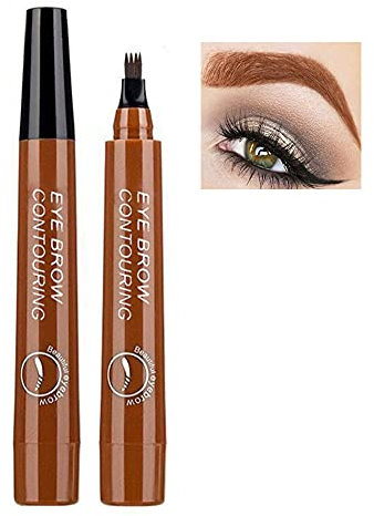 Augenbrauen-Tätowierungsstift, Augenbrauenstift, Microblading-Augenbrauenstift, flüssiger Vierpunkt-Augenbrauenstift, langlebiger wasserdichter, wischfester Augenbrauenstift (Hellbraun)
