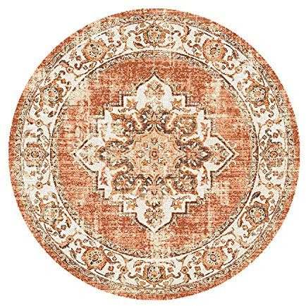 FRAAI | Home & Living Teppich Vintage Rund - Spring Medaillon Terracotta Creme - Polypropylen - Kurzflor - Vintage - Boho, Orientalisch - Wohnzimmer, Esszimmer, Schlafzimmer - Carpet