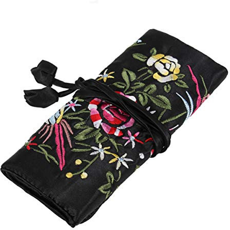 Tomaibaby Stickerei Schmuck Rolle Seide Stickerei Schmuck Tasche Rolle Schmuck Lagerung Pouch Make- Up Veranstalter Geschenk Taschen