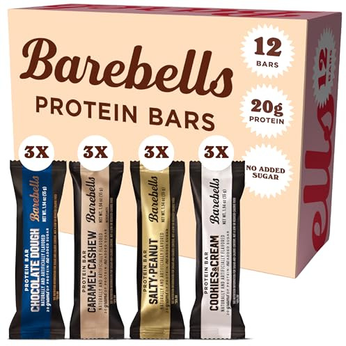 Barebells Protein Bars Variety Pack - 12 Count, 1.9oz Bars - Protein Snacks with 20g of High Protein - Chocolate Protein Bar with 1g of Total Sugars - Perfect on The Go Protein Snack & Breakfast Bars