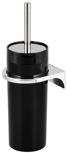 bremermann runde WC-Garnitur Savona inkl. Wandhalterung zum Kleben oder Bohren & 1 Ersatzbürstenkopf - moderner WC-Bürstenhalter, für Badezimmer und Gäste-WC aus Kunststoff (Schwarz)