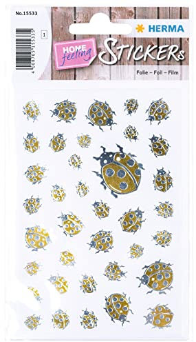 HERMA 15533 Aufkleber Marienkäfer Glück klein mini, 38 Stück, Ladybug Sticker in gold silber, Etiketten für Fotoalbum Hochzeit Tagebuch Poesiealbum Scrapbooking Geburtstag Liebe Deko Briefe Basteln