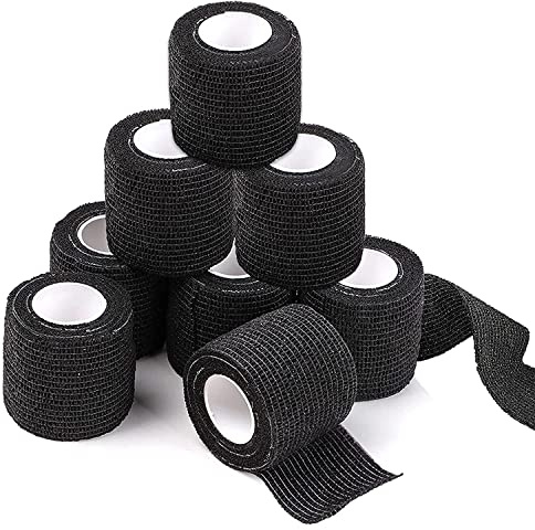 Selbstklebende Griffabdeckung – PEPAX 8 Stück kohäsives Griffband schwarz 2 x 5 Yards Einweg selbstklebendes kohäsives Bandage Griffrohr für Pen Maschinen Griffzubehör Sportbandage
