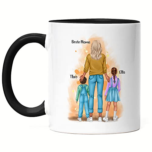 Kiddle-Design Mutter Kind Tasse Schwarz Personalisiert Muttertagsgeschenk Name Mama Kinder Baby Sohn Tochter Geschenk Mütter Muttertag