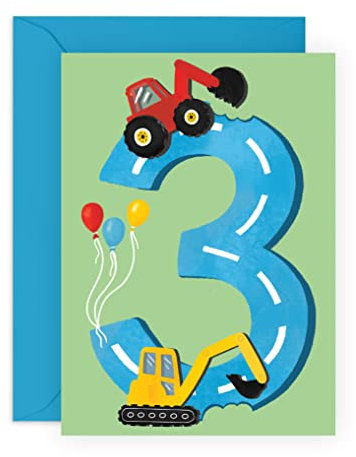 Central 23 Geburtstagskarte für Jungen – Happy 3rd Birthday – Alter 3 – Drei Jahre alt – Traktoren Grußkarte – lustige Baufahrzeug-Mottokarte für Kinder – Sohn, Enkel, Kleinkind