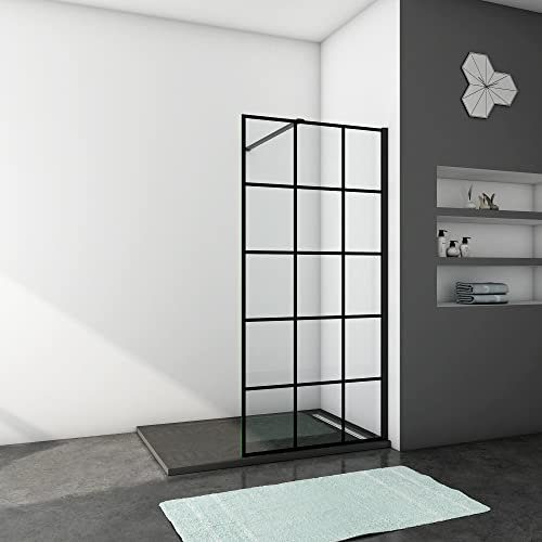 Ducha Casa 80x200cm Mampara de ducha frontal 1 hoja marco negro, 8mm cristal templado antical, barra2 de 90cm