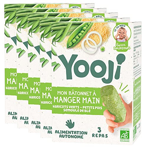 Yooji - Bâtonnets à manger-main haricot vert & semoule bio – 15 repas bébé DME dès 12 mois - Lot 5x225g
