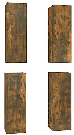 vidaXL Modern TV Cabinets for Living Room and Bedroom-wise Use - Engineered Wood - 4 Units - Smoked Oak - Ample Storage Space - Easy Assembly - Wall-Mounted.