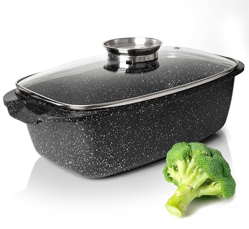 Moss & Stone 6 Quart Oval Roaster Pot with Lid, Oven Safe 12x8.3