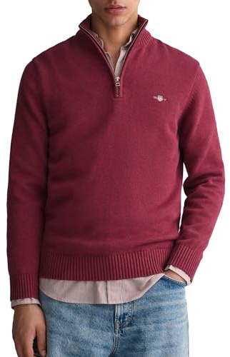 GANT Men's Casual Cotton Half Zip Sweater, Plumped Red, XXL