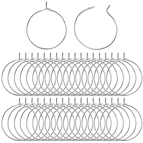40pcs Earring Hoops for Jewellery Making,Hypoallergenic Stainless Steel Wine Glass Charm Rings 20mm Wire Hoops EarringHoops Earring Beading Hoop for Valentine Party DIY Craft Earrings Making,Silver