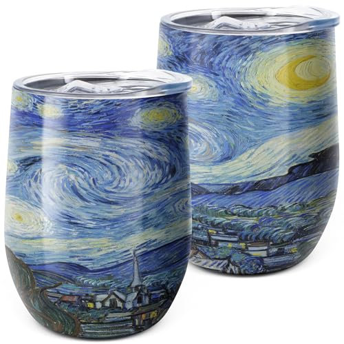 Van Gogh Coffee Cup Art Tumbler Gift For Van Gogh Lover 12oz Wine Tumbletr With Lid Idea Gift For Women Men Stainless Steel Unique Coffee Mug (Pack of 1)