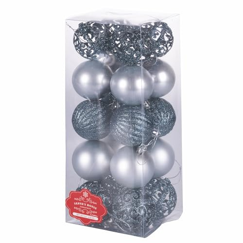 20er Set Weihnachtskugeln blau/Silber Sortiert Ø 6 cm glänzend satiniert Glitzer Santa's House