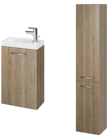 BAD LAND Badmöbel Komplett-Set Lara Como 40 Nussbaum Waschbecken-Unterschrank 40cm mit Hochschrank 150cm, Keramikwaschbecken, Badezimmermöbel, Hochhängeschrank mit 2-Türen