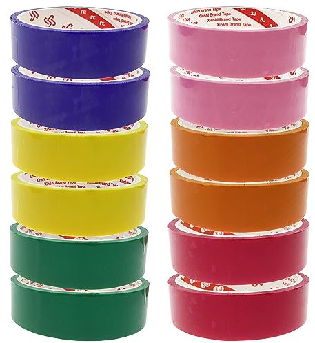 Allazone Klebeband zum Selbermachen, farbiges Kugelband, Dekompression, farbige Klebebänder, sensorisches Spielzeug, Bunte Rollbänder für Erwachsene, Kinder, Partyzubehör(12 Rollen-24mm-6Colors)