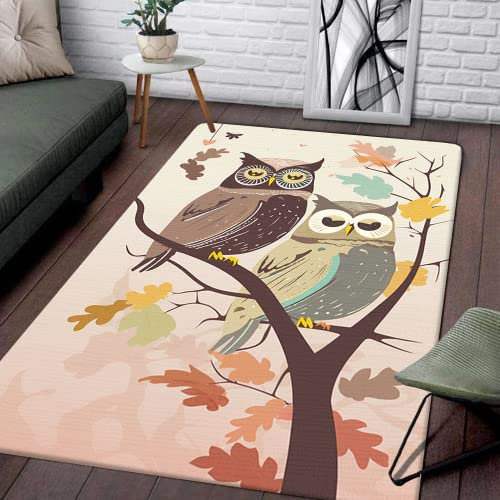 Teppich Mit Eulen Vintage Niedliche Eule Dekorative Teppiche - Schlafzimmer Wohnzimmer 3D Eule Weiche Teppiche, Floral Eule Fußmatten, Weiche Eule Anti-Rutsch-Teppiche (5,100 x 160 cm)