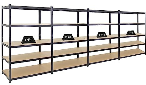 PROREGAL Mega Deal 4X Schwerlastregal Taurus Schwarz 180x120x60cm mit Fachlast 175kg Kellerregal, Steckregal, Garagenregal, Lagerregal