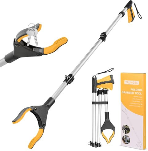 YAUNGEL 108cm Greifzange für Senioren, Folding Greifer mit Magnet-Greifarm, 360° Drehbar Müllzange Greifzange, Langer Müllgreifer, Greifhilfe für Menschen mit Behinderung(Gelb)