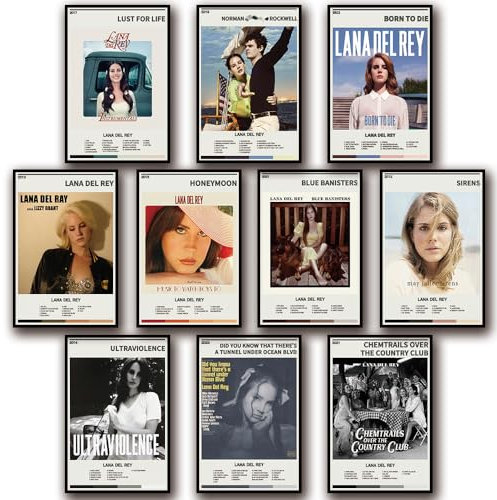 TATBUL Lana Del Rey Albumcover-Musikposter, 10 Stück, Leinwandgröße 20 x 30 cm, ungerahmt