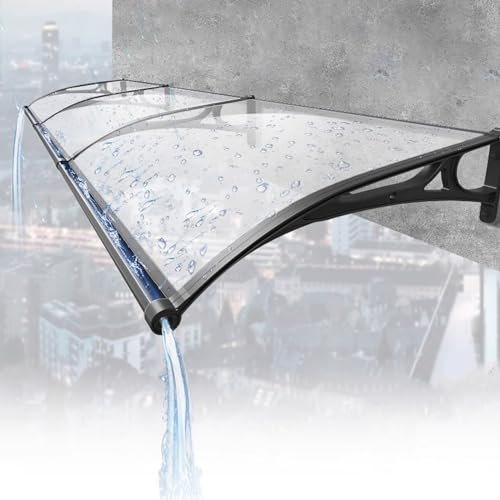 Modernes Design Vordach Haustürvordach,Pultvordach,Transparentes Pultbogenvordach,Türdach Überdachung Schwarz Wandhalterung Aluminium,Türvordach 60–120 Cm Breite (80x100cm/32x39)