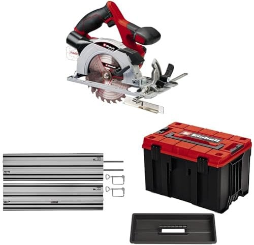 Einhell Akku-Handkreissäge TE-CS 18/150 Li-Solo Power X-Change (Ø150 x Ø10 mm Sägeblatt, Schnitttiefe + Neigungswinkel werkzeuglos einstellbar, LEDs, ohne Akku, inkl. Führungsschiene, inkl. E-Case)
