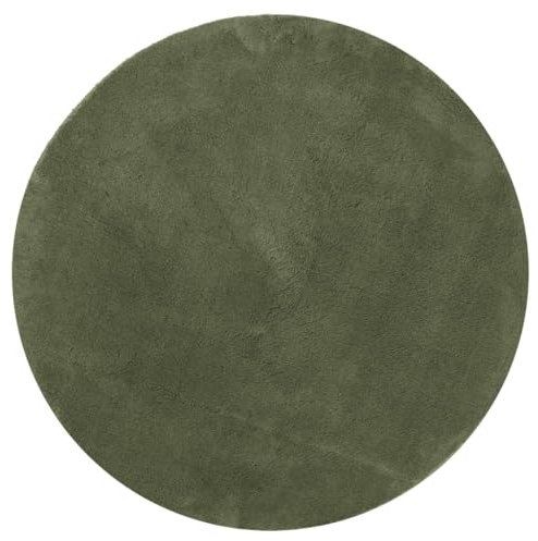 vidaXL Teppich, Wohnzimmerteppich Kurzflor Weich Waschbar, Moderner Teppich Rund für Wohnzimmer Schlafzimmer, Flauschig Einfarbig rutschfest, Waldgrün Ø 100cm