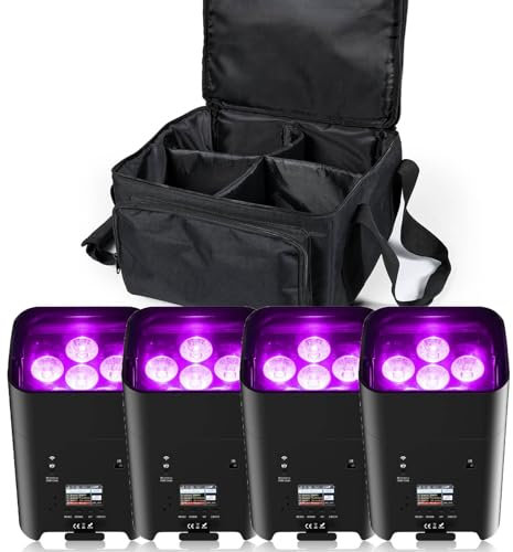 UKing 4er 108W RGBWA+UV Akku LED Par Scheinwerfer Wiederaufladbarer mit Tasche und Fernbedienung, APP/DMX partylicht Bühnenlicht für DJ disco Bar KTV Hochzeit