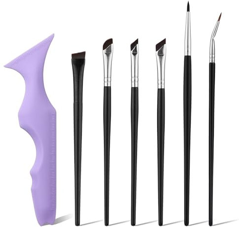 Eyeliner Schablonen mit 6stk Eyeliner-Pinsel, Silikon Cat Eyeliner Schablone Schnelles Augen-Make-up-Werkzeug für Eyeliner, Wimpern, Augenbrauen, Lippenlinie, Gesichtskontur(Lila)