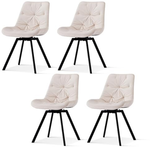 TUKAILAI Esszimmerstühle drehbar 4er-Set, Küchenstuhl mit Samt, Polsterstuhl ohne Armlehnen, Drehstuhl mit Rückenlehne,Metall,Gepolstertem Sitz, für Esszimmer Wohnzimmer Küche Büro, Creme