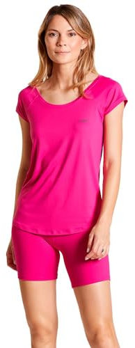 DITCHIL Camiseta Mujer Deporte Manga Corta T-Shirt T-Shirt Transpirable Fucsia Gym Fitness Running Talla L