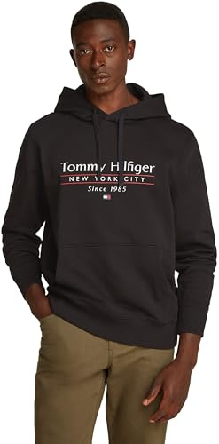 Tommy Hilfiger Herren Hoodie Center Stack mit Logo, Schwarz (Black 660 910), M