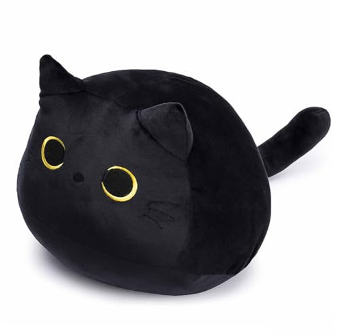 EHIOG Plüschtier Stofftier, 40CM Katzen Schwarze weiches Stofftier Kopfkissen, Schwarze Katzenpuppe, Katzenpuppe Kuscheltier für Kinder Erwachsene,Geburtstag Valentin Geschenk