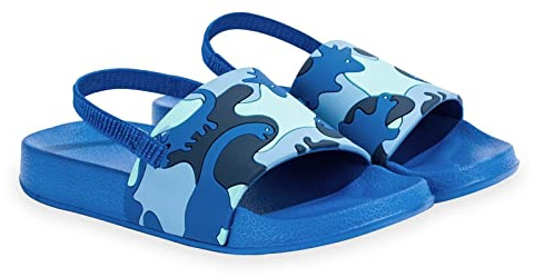 FUNCOO PLUS Boys Sandals Glitter Sliders, Girls Summer Slippers Kids Flip Flops for Beach Pool, Toddlers Lightweight Non-slip Sequins Sandals with Back Strap size 5.5-6.5