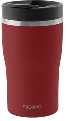 PROFINO Barista Thermo To Go Becher 0,25 L | Burgund | Auslaufsicher dank Doppellock-System | BPA-frei | Spülmaschinengeeignet | Edelstahl Thermobecher Kaffee to go hält 2h warm & 4h kalt