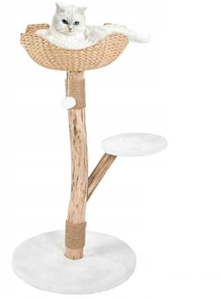 QLS Kratzbaum 97 cm Hoch mit Liegefläche Katzenkorb und Kissen Beige