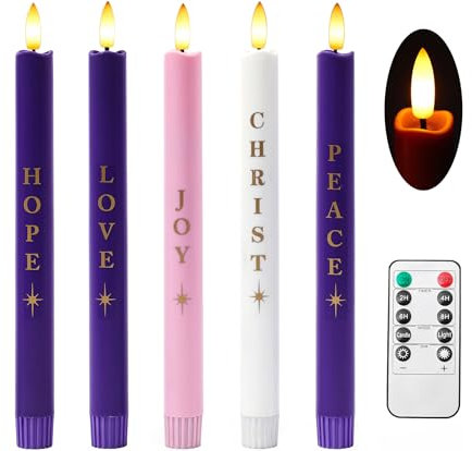 Stmarry Flameless Taper Candles with Remote and Timer - 10 Inch Advent LED Candlesticks Battery Operated Tall Taper Candles with 3D Flickering Flame, 5 Pack