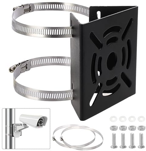 TOLIDA 1 Pack Black Universal Vertical Pole Mount Bracket for CCTV Cameras with 4 Loops - Square Metal Mounting Bracket for Security Camera Ptz Dome, Outdoor/Indoor Wall Mounted Camera Bracket