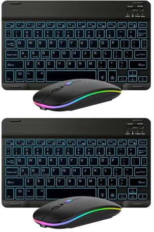 2 Pack Ultra-Slim Bluetooth Keyboard and Mouse Portable Mini Wireless Keyboard Rechargeable 7-Color Backlit for Apple iPad iPhone Samsung Tablet iPhone Smartphone iOS Android Windows,Black