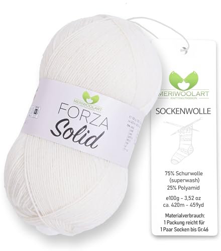 MeriWoolArt® Sockenwolle 4-fädig – 100g Merino Wolle Garn zum Stricken & Häkeln, 75% Schurwolle (superwash), 25% Polyamid, 420m – Ideal für Socken für Herren und Damen, Pullover & Cardigans 4601