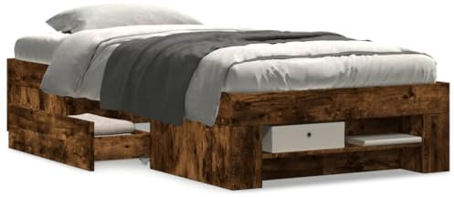 IKAYAA Bett 90x200 mit schubladen Bettgestell 90x200 mit stauraum ohne kopfteil Stauraumbett Bettgestell mit Lattenrost -Räuchereiche-90 x 200 cm