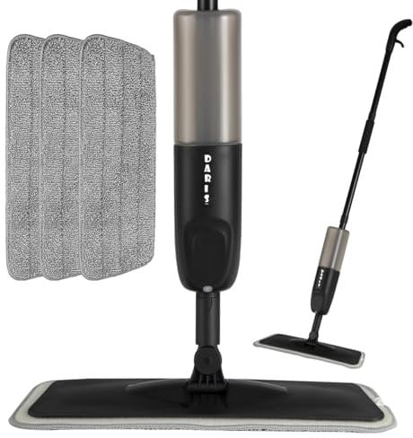 Escoba pulverizador de microfibra para limpieza de suelos, seco y húmedo, para cocina, parquet, laminado, azulejos de cerámica, 360 grados, con 3 cabezales de escoba de repuesto, 1 raspador, 1 soporte