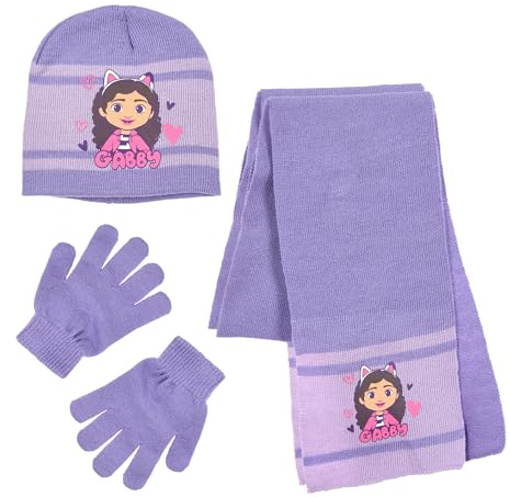 Gabby's Doll House Cappello Sciarpa e Guanti per Ragazza, Set Invernale per Ragazze, Berretto Sciarpa e Guanti, Accessori Invernali per Bambini, Regalo per Ragazze
