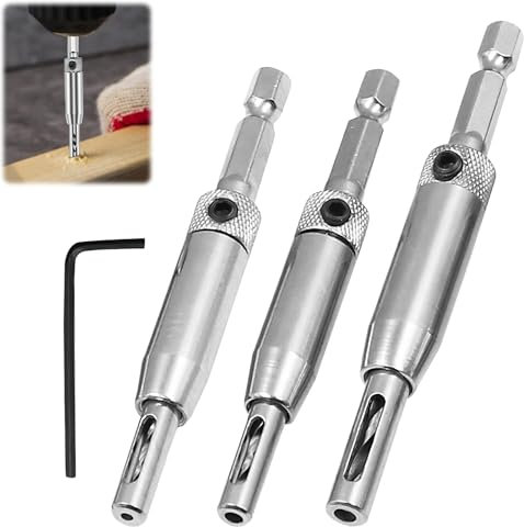 3 Pcs Self Centering Drill Bit Set High Speed Steel Centre Drilling Bits Change Door Hinge Pilot Centre Drill Bit 1/4 Hex Shank Pilot Hole Drill Bit for Window Cabinet Woodworking,5/64, 7/64, 9/64