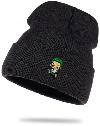 Zoro Icon - Wollmütze Straw Wintermütze Rollmütze Hat Beanie Mütze Seemannsmütze Unisex Piece, Farbe:Schwarz
