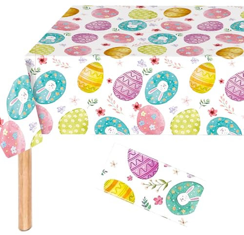 Tischdecke Ostern, 137 x 274cm Ostereier Hasen Tischdecke, Rechteck Party Bunte Tischdecken, Wasserdicht Einweg Tischdecke, für Ostern Partyzubehör Tischdekoration