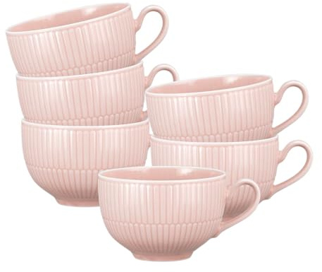 Seltmann Weiden Amina Rosé Milchkaffeetassen 6er Set, 350 ml, Cappuccinotassen mit dezentem Relief-Muster, Spülmaschinen- und Mikrowellenfest, Porzellan, Rosa