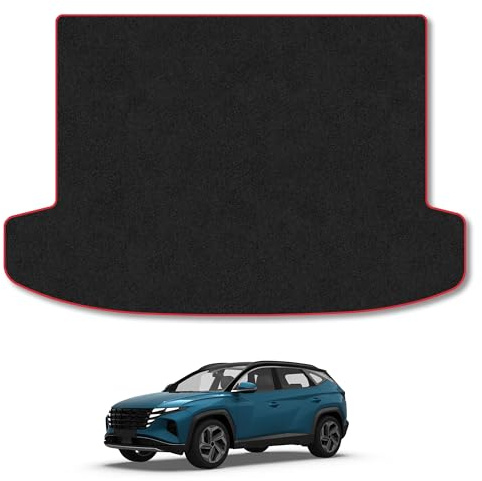 Fits Hyundai Tucson (2021+) [Hybrid] Carpet Boot Mat | Red Edge Trim Tailored Fit Boot Liner Full Coverage Protection Accessories Easy Clean Anti Slip Made in the UK