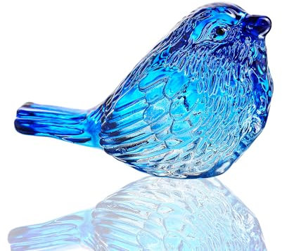 H&D Hyaline & Dora Vogelfiguren aus blauem Glas, Vogelgeschenke für Vogelliebhaber und Frauen, Tierfigur aus Kristallglas, Sammlerstück für die Dekoration des Regals zu Hause